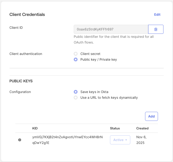 Okta API Services App Client Credentials configuration